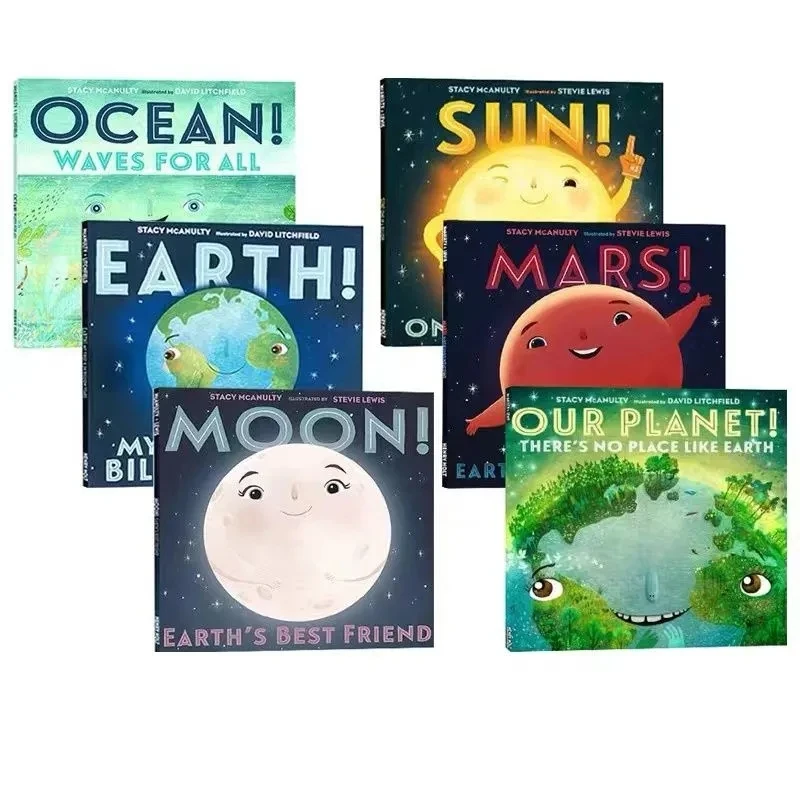 

6Pcs Earth Moon Ocean Elements Sun Mars Planet of The Universe English Picture Book