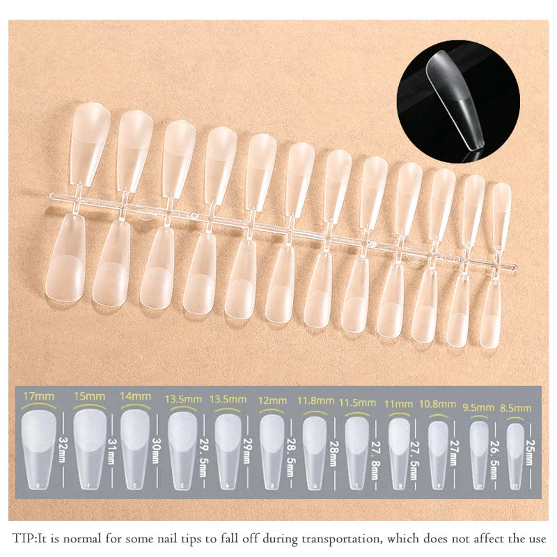 24pc False Nail Tips Matte&Transparent Tips Fake Nail Natural Coffin&Square False Nails Acrylic UV Gel Nail Polish Manicure Tool