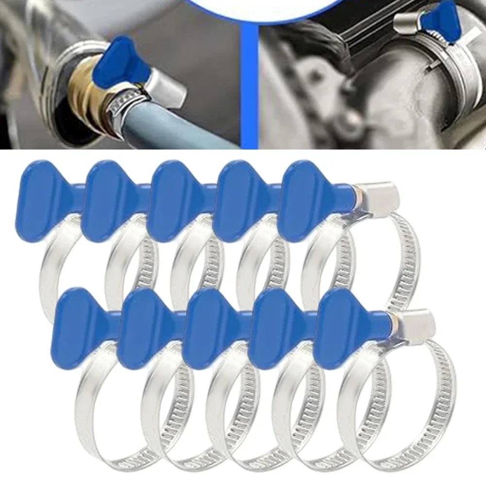 10pcs Hose Clamps Adjustable 25-40mm Stainless Steel Non-slip Grooves Clamps With Wing For Pools Washing Machines Gardens