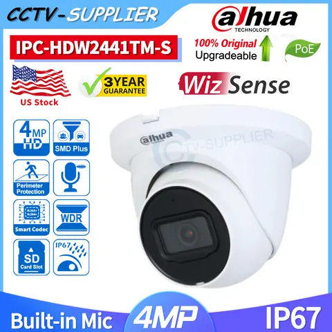 Dahua Starlight 4MP IPC-HDW2441TM-S Turret WizSense POE SMD Plus IP Camera IR MIC SD Slot IVS Outdoor