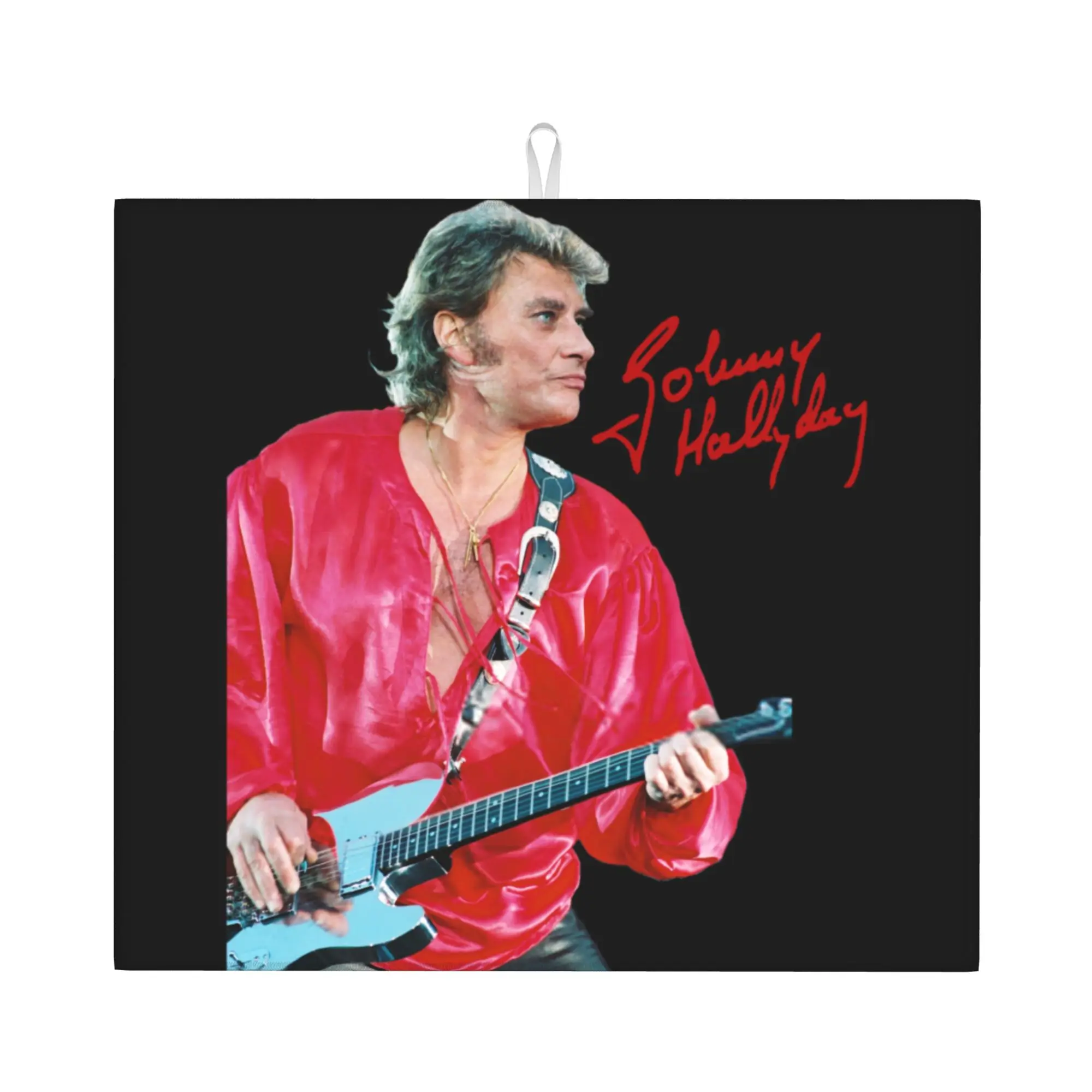 Drying Mat For Kitchen Johnny Hallyday French Singer Music Water Absorbent Waterproof On Slip Kitchen Counter Protector Mat