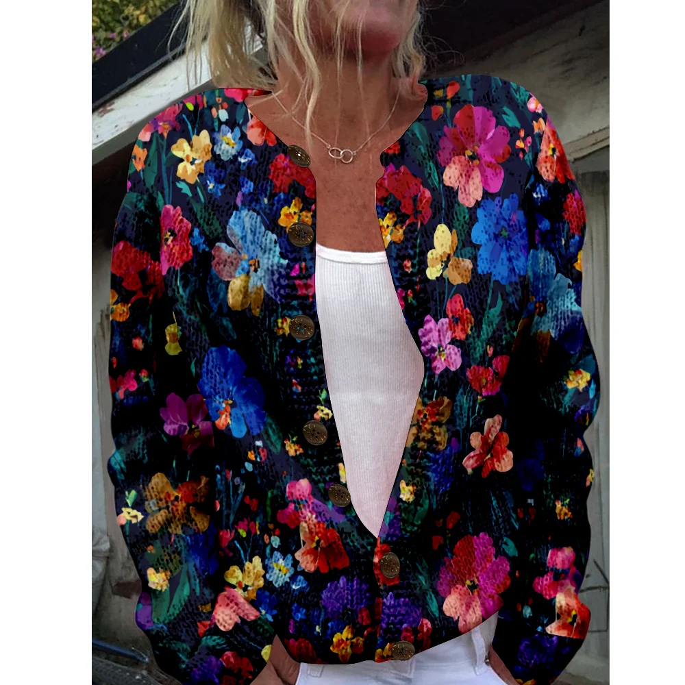 

Autumn Winter Knitted floral Cardigan Vintage Fashion Casual Sweater Streetwear Women Sweaters Knit Top Cozy Jumpers Fashion