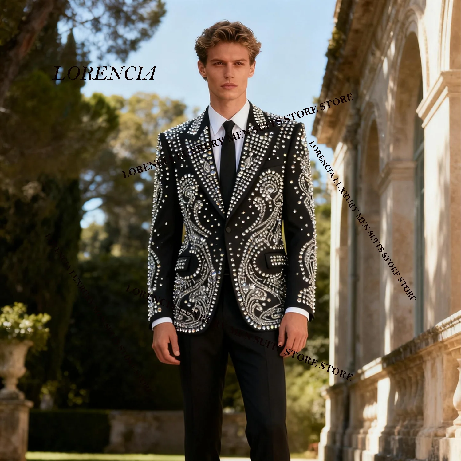 

Мужской костюм с блестками и бриллиантами по индивидуальному заказу, свадебные смокинги, комплекты из 2 предметов, однобортные мужские пиджаки для жениха, облегающие Ropa hombre