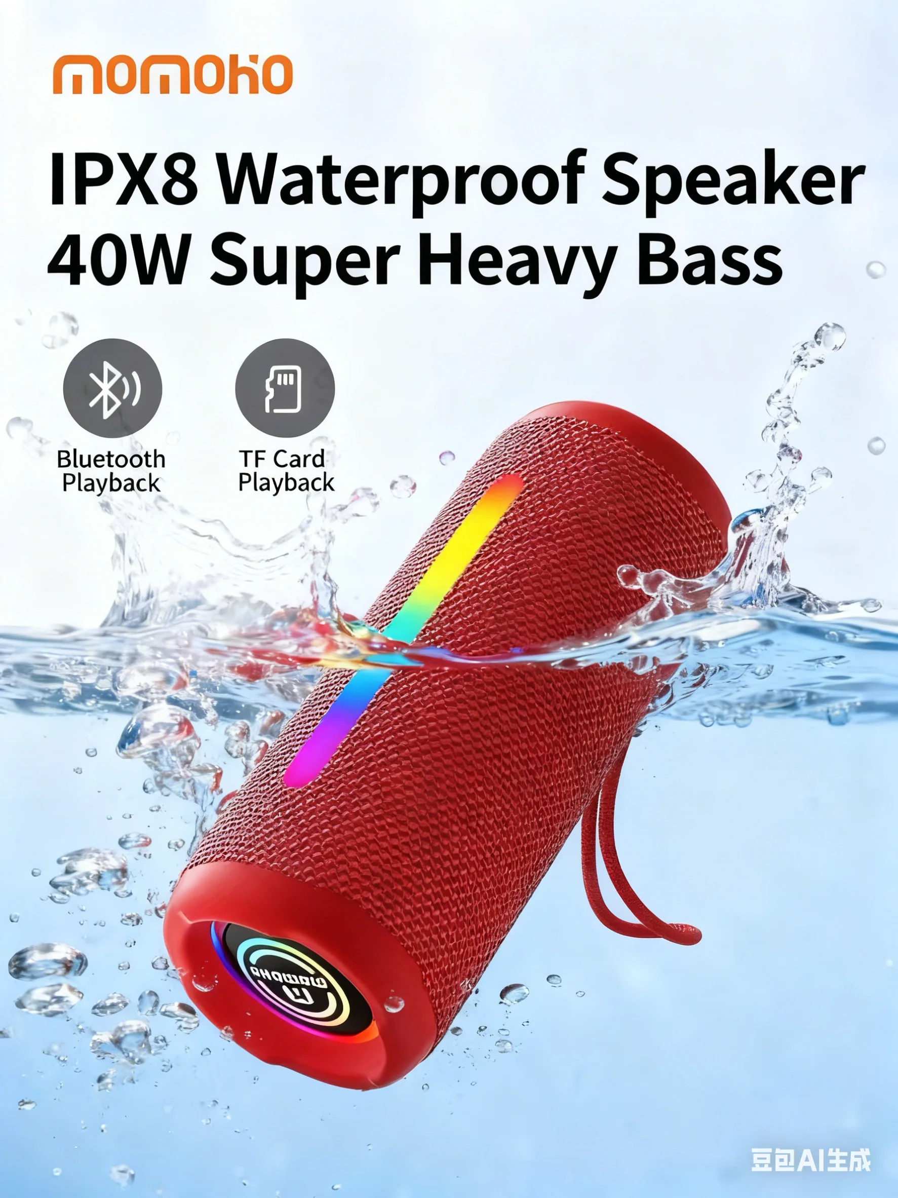 

Portable Bluetooth Speaker BT5.3 IPX8 Waterproof Stereo Music Surround WirelessColumn With LED Light Subwoofer Outdoor Boombox