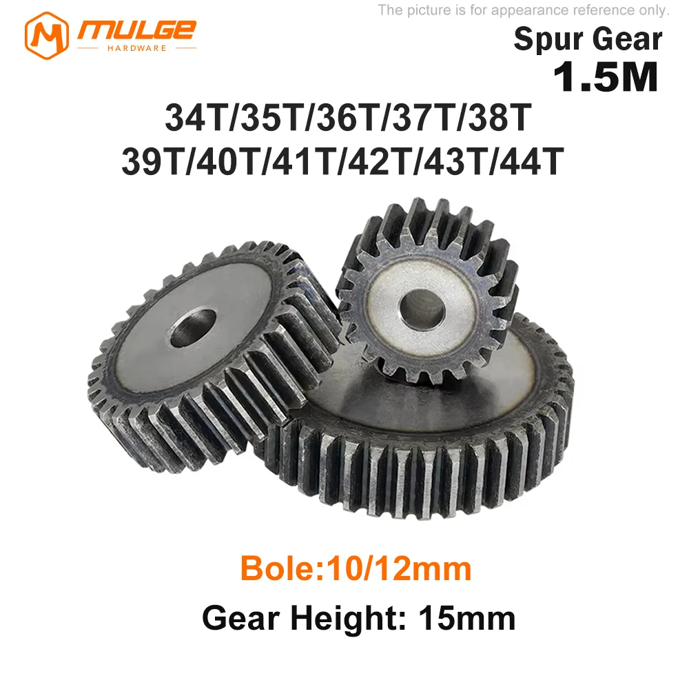 Pinion Gears 1.5M-34T/35T/36T~42T/43T/44Teeth SC45# Carbon Steel Cylindrical Gear High Frequency Quenching Teeth