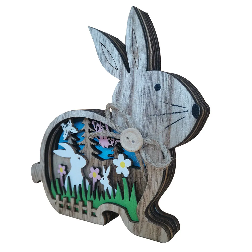 

Hollow Luminous Wooden Rabbit Decoration Easter Party Home Festive Crafts Bunny Scene Adornment Flat Bottom Design