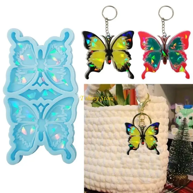 

N58F Keychain Silicone Mold Resin Mold Butterfly-Pendant Charms Resin Molds with Holes DIY Jewelry Casting Mould