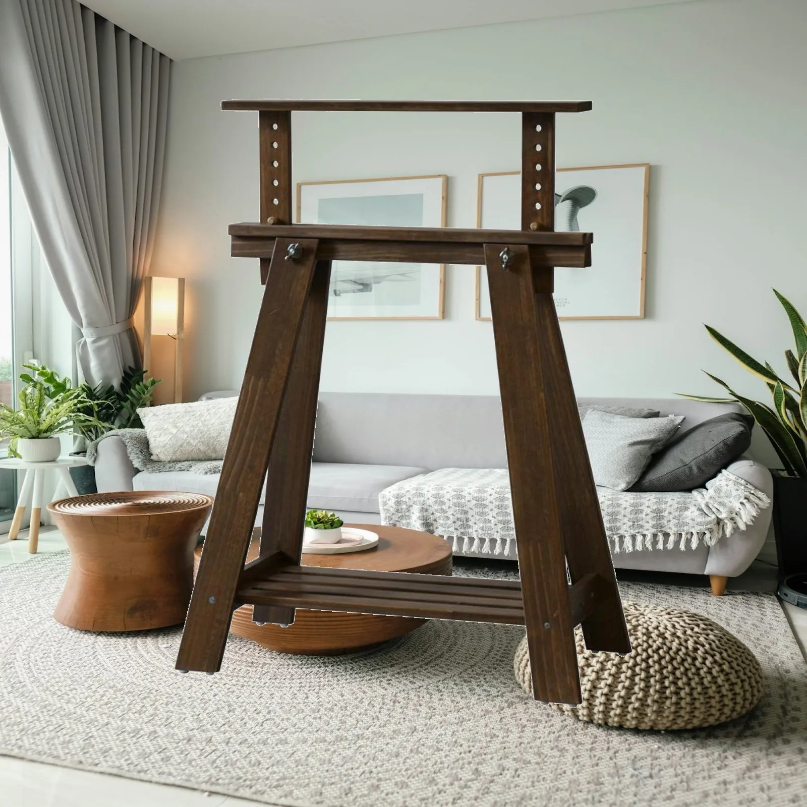 Heavy Duty Wooden Sawhorse Workbench Stand for Outdoor Seating and Minimalist Interior Table Decor