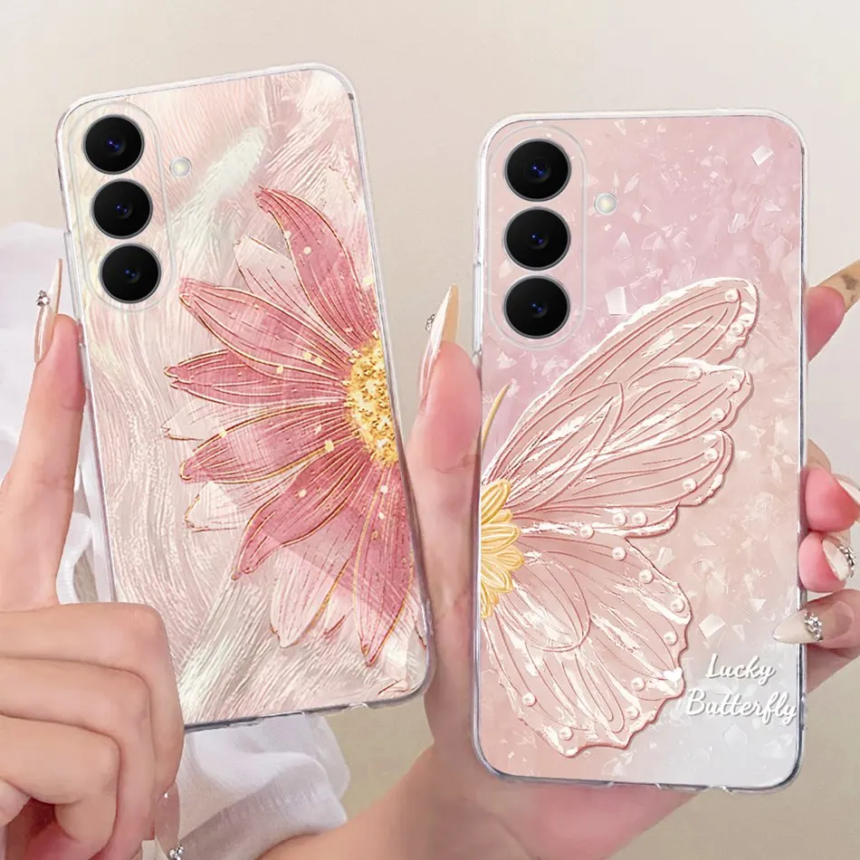 For Samsung Galaxy S26 FE Phone Case Elegant Flower Butterfly Back Cover For Samsung S26FE S 26FE 5G Soft Silicone TPU Cases
