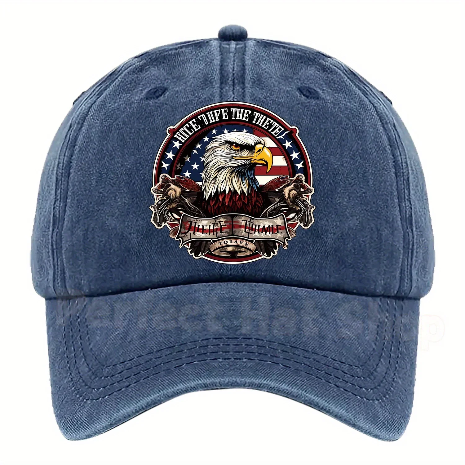 Custom Hat Patriotic Bald Eagle Military Print Baseball Cap - Adjustable Fit,, Machine Washable - Dark Blue with American Flag D