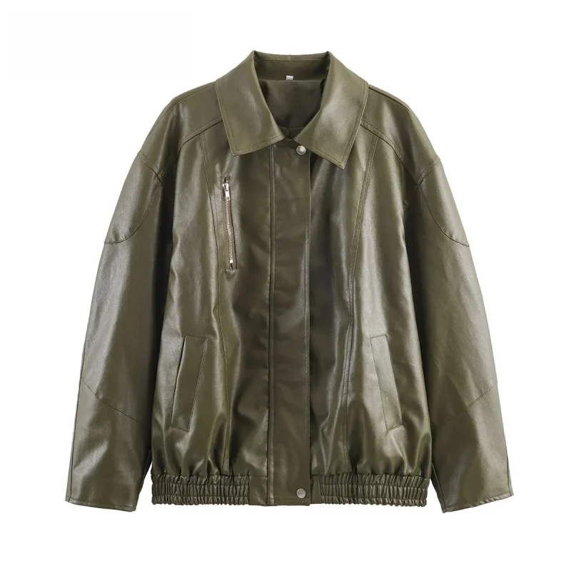 Rétro Sle femmes longue Sve PU cuir Jaet coupe ample décontracté col rabattu vêtements d'extérieur automne nouveauté dames manteau