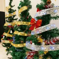 2026 LED Ribbon Decoration Lights 10m Christmas Tree Decoration Ornaments Lace Bows String Lights Navidad Home Decors New Year