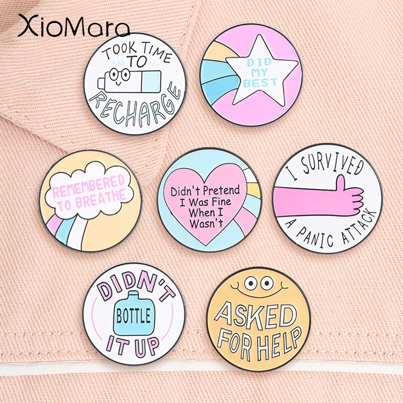 Mental Health Quotes Enamel Pins I Survived A Panic Attack Did My Best Asked For Help Self Care Brooches Lapel Badge Jewelry Gif