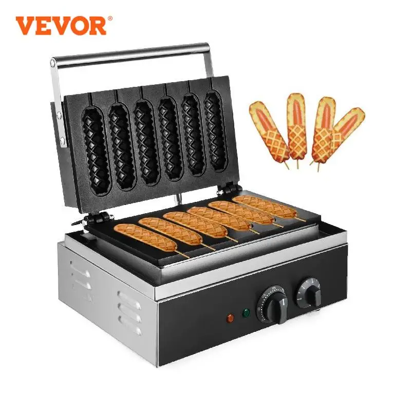 VEVOR 110V Commercial Lolly Waffles Makers Stainless Steel Non-Stick Teflon Coating Timer 0-300 Temp for Snack Bar Family Sliver