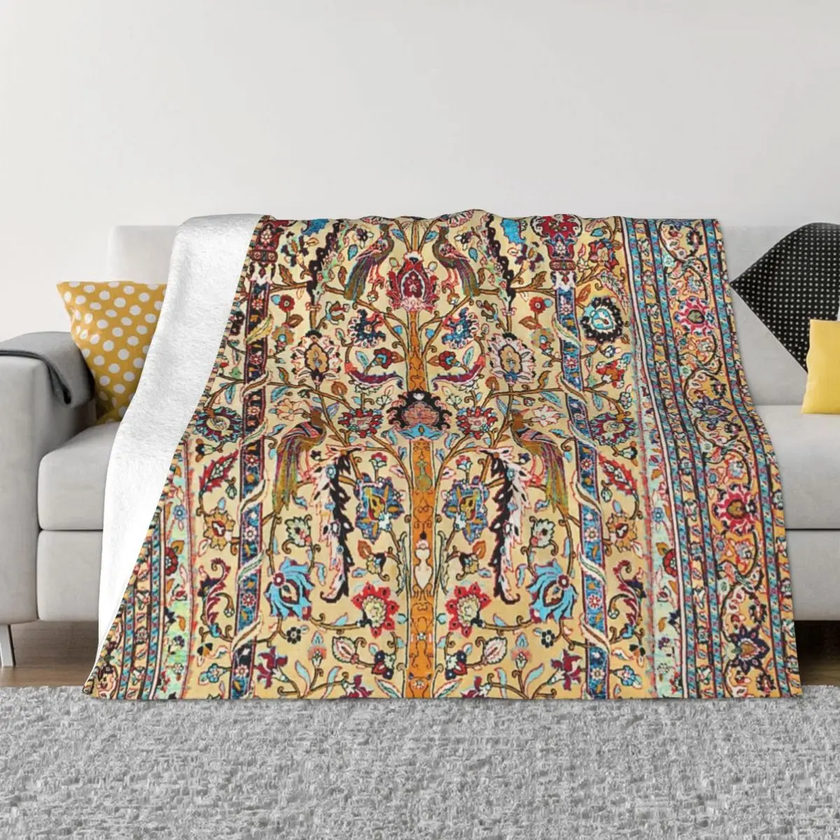 

Tehran Antique Silk Persian Carpet Print Throw Blanket Moving Blanket Single Blanket