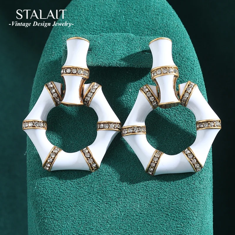 

Vintage Drip Oil White Bamboo Earrings Jewellery Women Geometric Hexagonal Minimalist Accessory Luxury Designer Jewelry