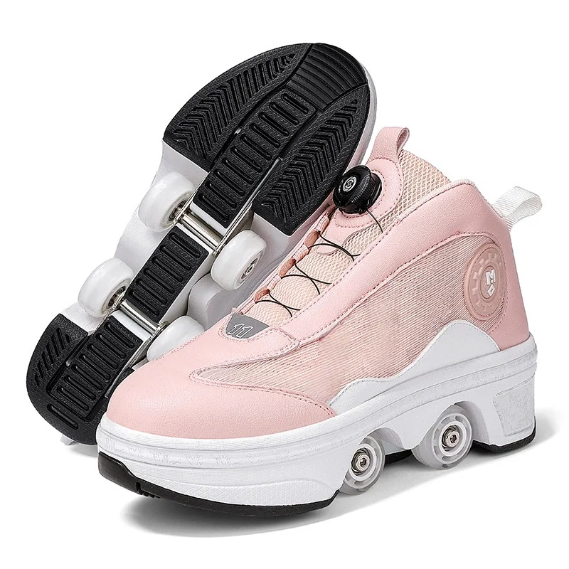 

Kids 4 Wheel Automatic Retractable Roller Skate Shoes High Top Dual-purpose Skating Sneakers for Boys Girls Without brakes