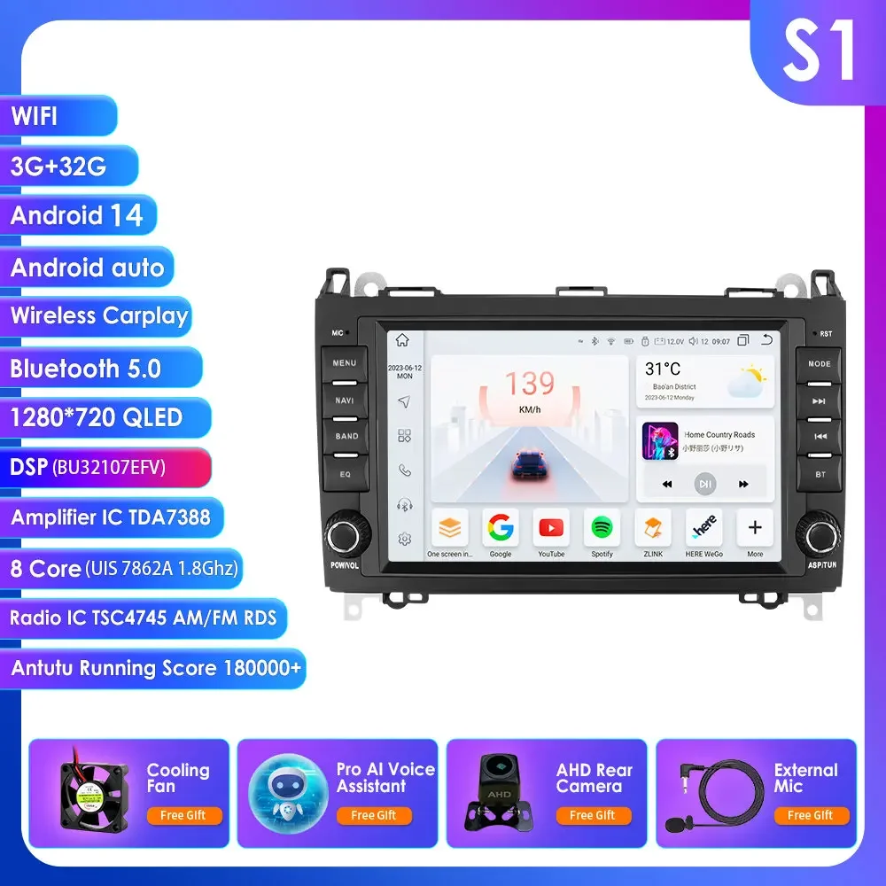 Hizpo GPS Stereo Android autoradio voor Mercedes Benz W169 W245 B200 W906 Sprinter W639 Vito CarPlay Auto Intelligent Systems 4G