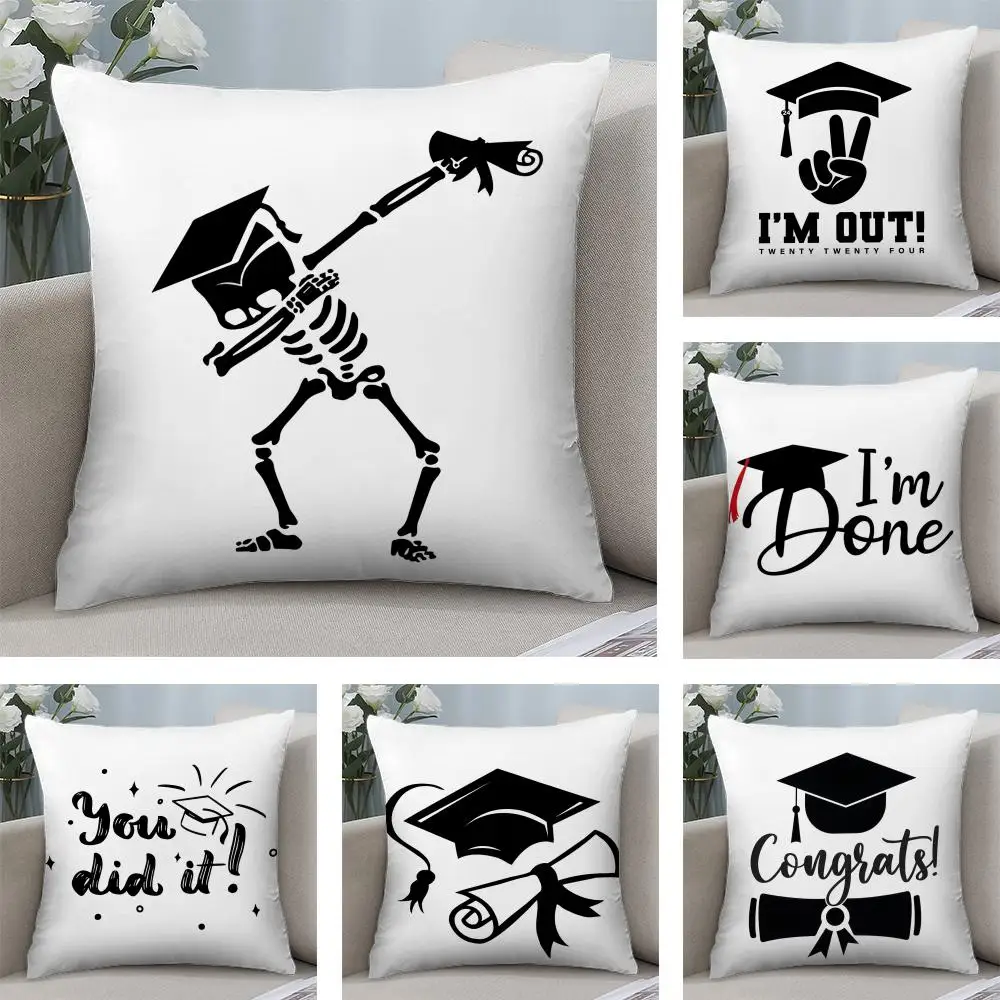Graduation Season Motivational Slogan Cushion Cover Plush Fabric Soft Double-Sided Printed Sofa Home Child Gift Pillow Case