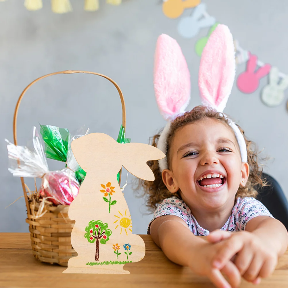 

6Pcs Bunny Shape Wood Slices Easter Blank Wooden Cutouts for Painting DIY Easter Decorations Holiday Wood Chips Crafts