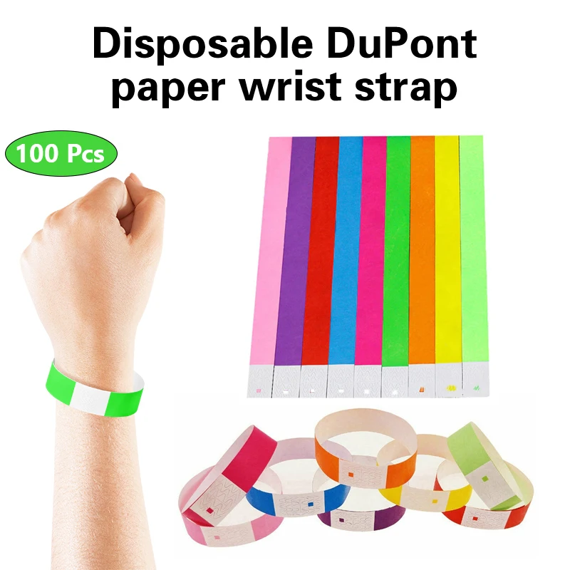 Tear-Resistant Waterproof Paper Wrist Strap Party Paper Bracelet Multicolored Event Ticket Wristbands Identification Band