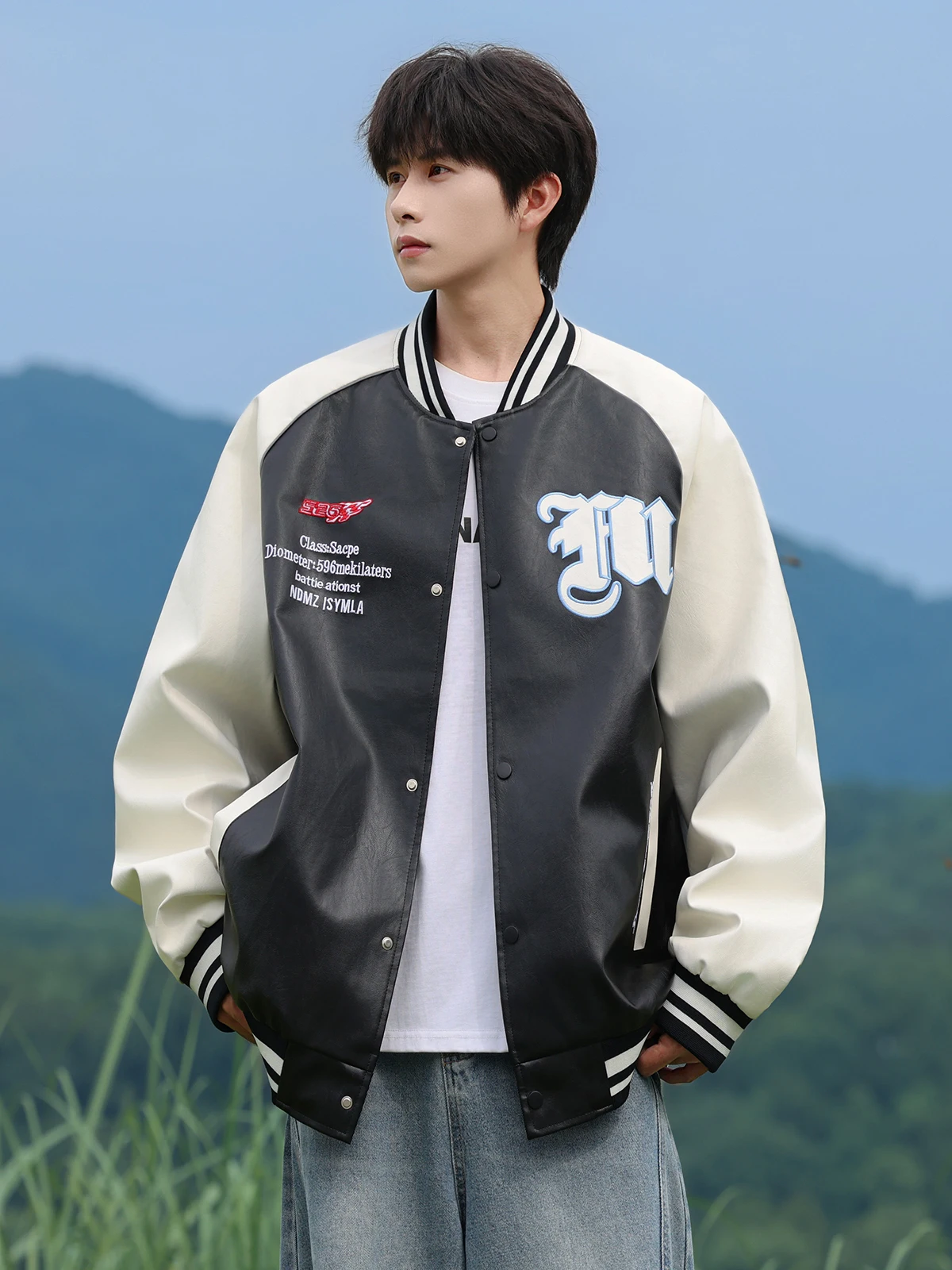 فضفاض عادية الرجال الجلود Jaet البيسبول Sle الخريف ارتداء اللون بلو عالية الإحساس الشارع Sle ملابس خارجية للمراهقين