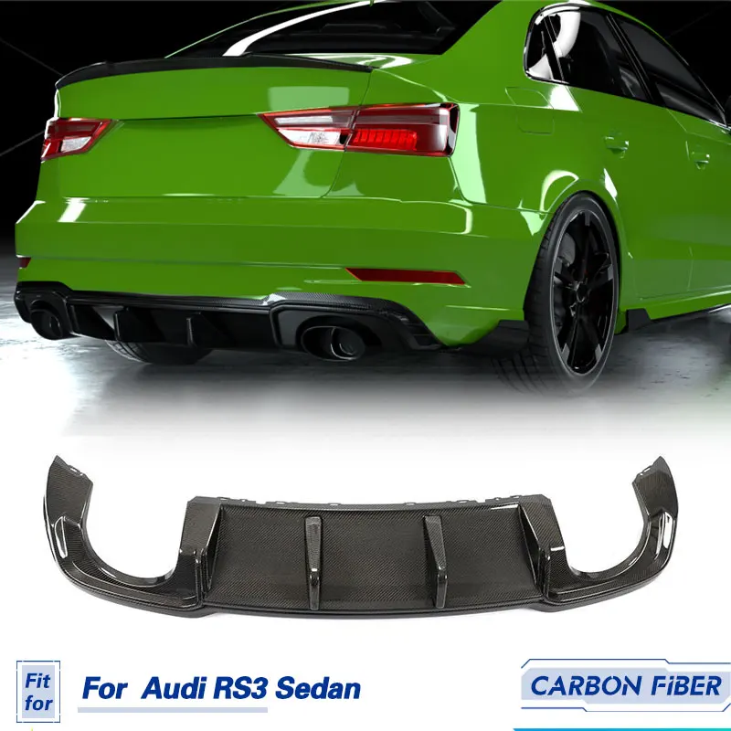 Rear Bumper Diffuser Lip Spoiler Carbon Fiber for Audi RS3 Sedan 4-Door 2017-2019 Car Rear Diffuser Lip Spiler Protector Bodykit