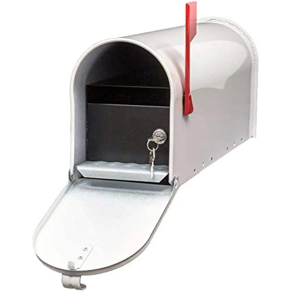 

Rust Proof Galvanized Steel Mailbox with Locking Insert, Steel Latch & Red Aluminum Flag, White