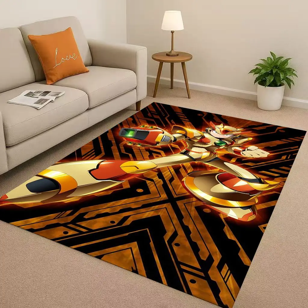 Classic Game Rockman Mega Man Living Room Non-Slip Area Rug Soft Carpet for Bedroom Playroom Sofa,Easy Clean Home Decor Doormat