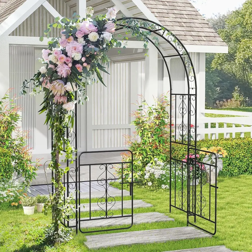 84 Outdoor Garden Archway with Lockable Gate for Climbing Plants, Ideal for Pergola, Patio, and Wedding Ceremony Decor