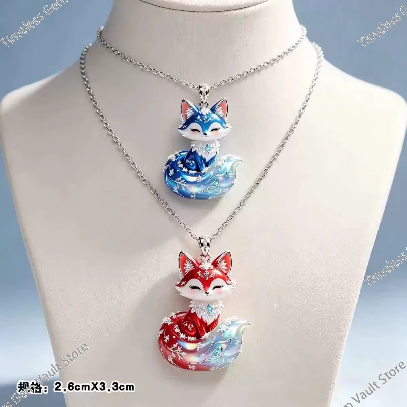 Dreamy Snow Fox Love Necklace Enamel Craft Exquisite Pendant Luxury Couple Jewelry Gift for Girlfriend Best Friend Festival