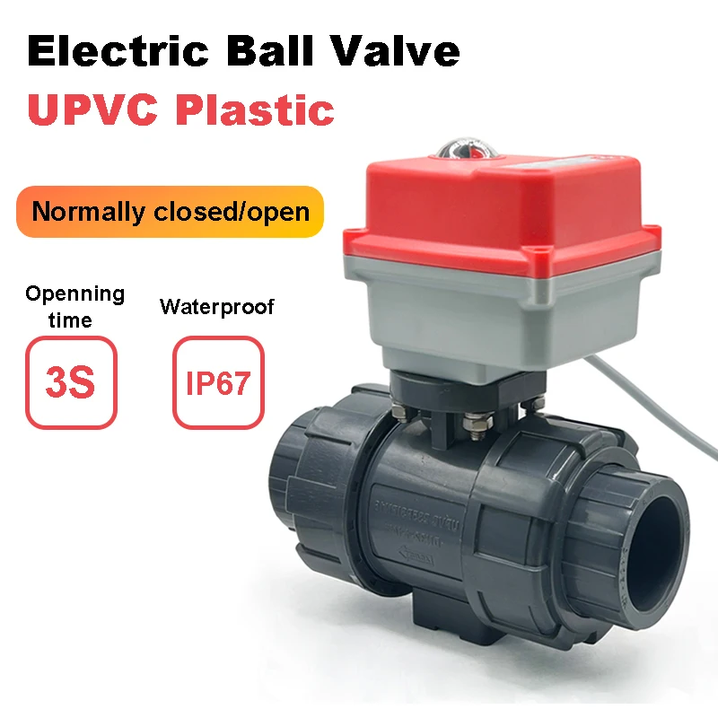 

1/2'' 3/4'' 1'' 2" UPVC Electric Ball Valve 220V 2-Way Water Valve Normally Closed/Normally Open Corrosion Resistant