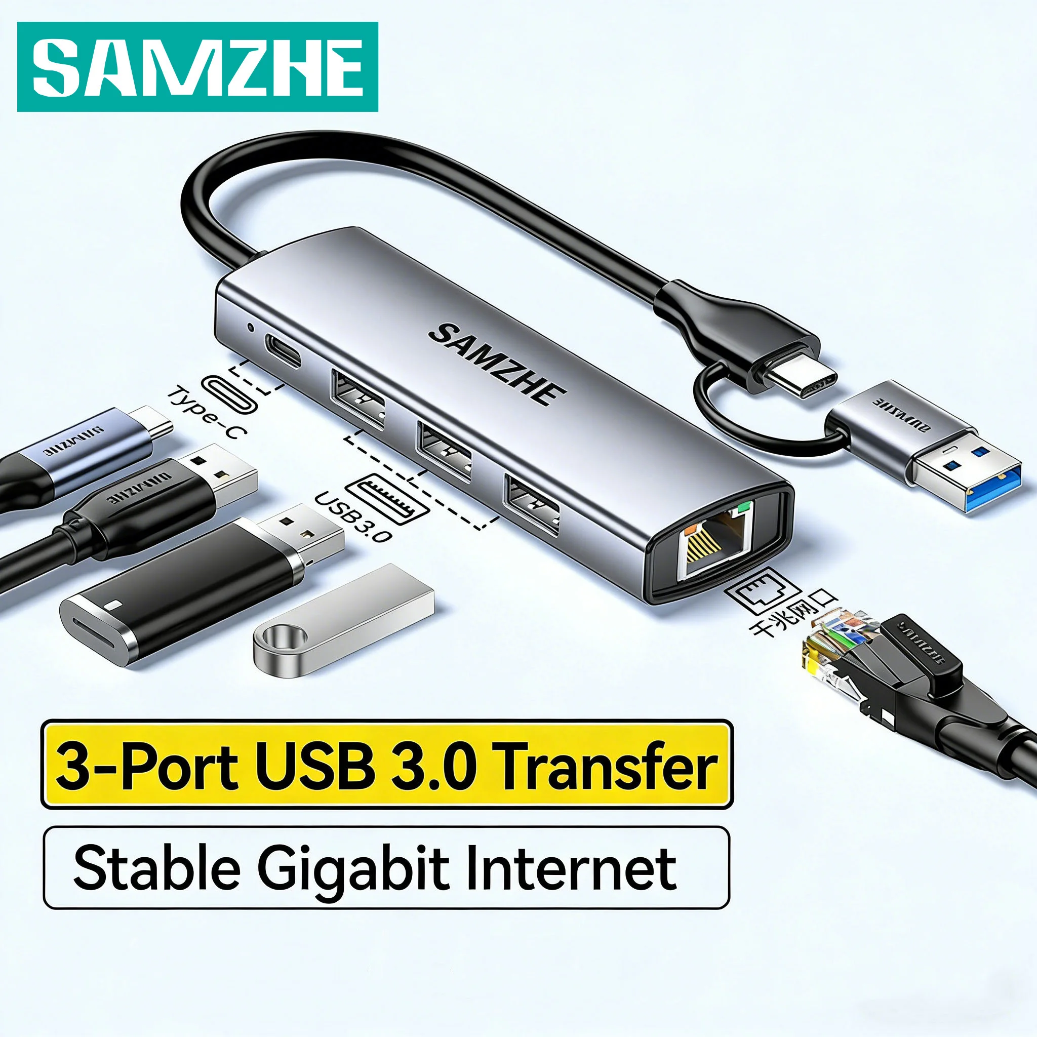 USB3.0 HUB Ethernet-Adapter 1000Mbps USB zu RJ45 für Laptop Xiaomi Mi Box S/3 Windows Ethernet HUB USB LAN Netzwerkkarte