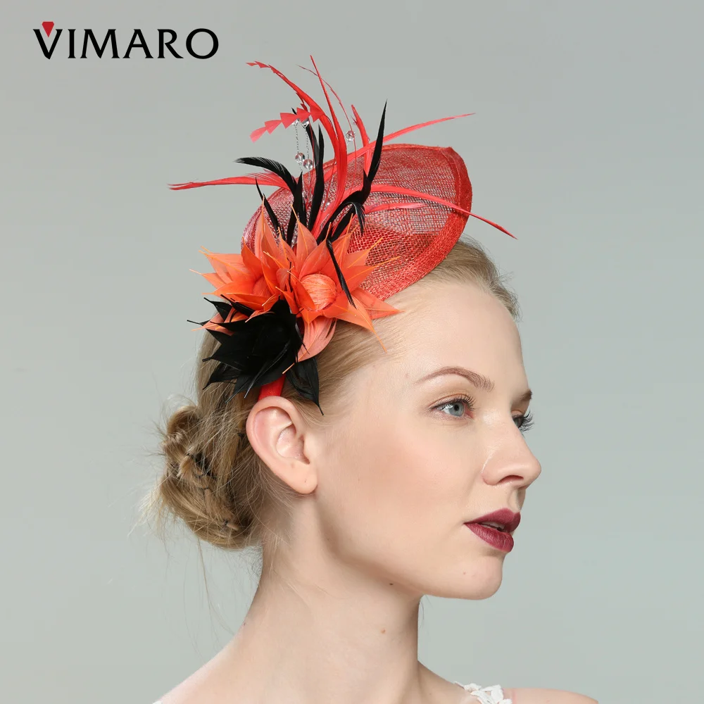 VIMARO Orange Sinamay Fascinators for Women Elegant Headbands Fascinator Hats for Women Wedding and Church Derby Hat Women