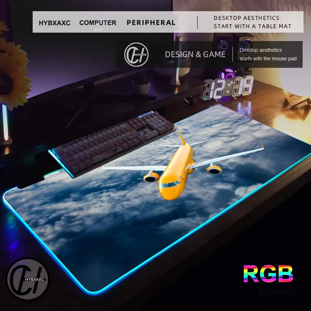 Xxl 100x50 avião vôo nuvens mouse pad rgb gaming mouse pad tapete de mesa hd gamer grande luz led xxl hymxaxc mouse pad