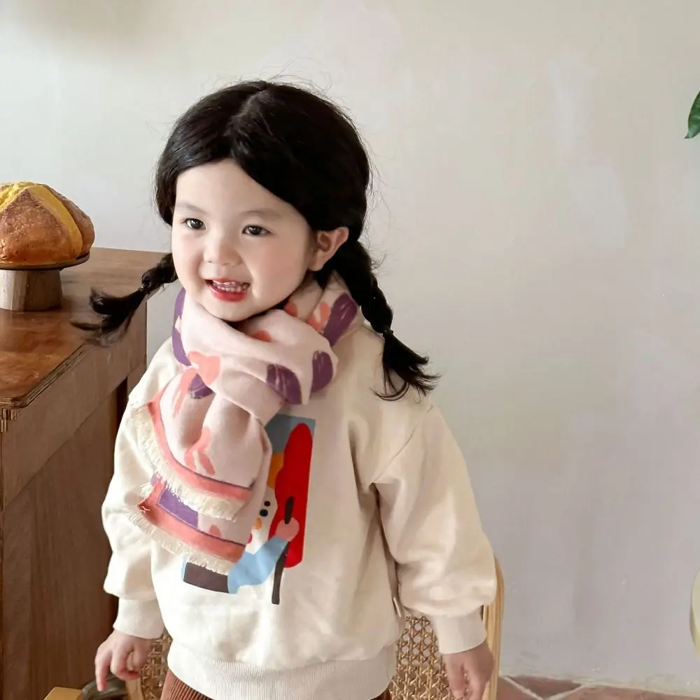 

Patchwork Color Kids Cashmere Scarf Retro Thicken Warm Scarf Printing Neck Warmer Rabbit Children's Scarf Windproof