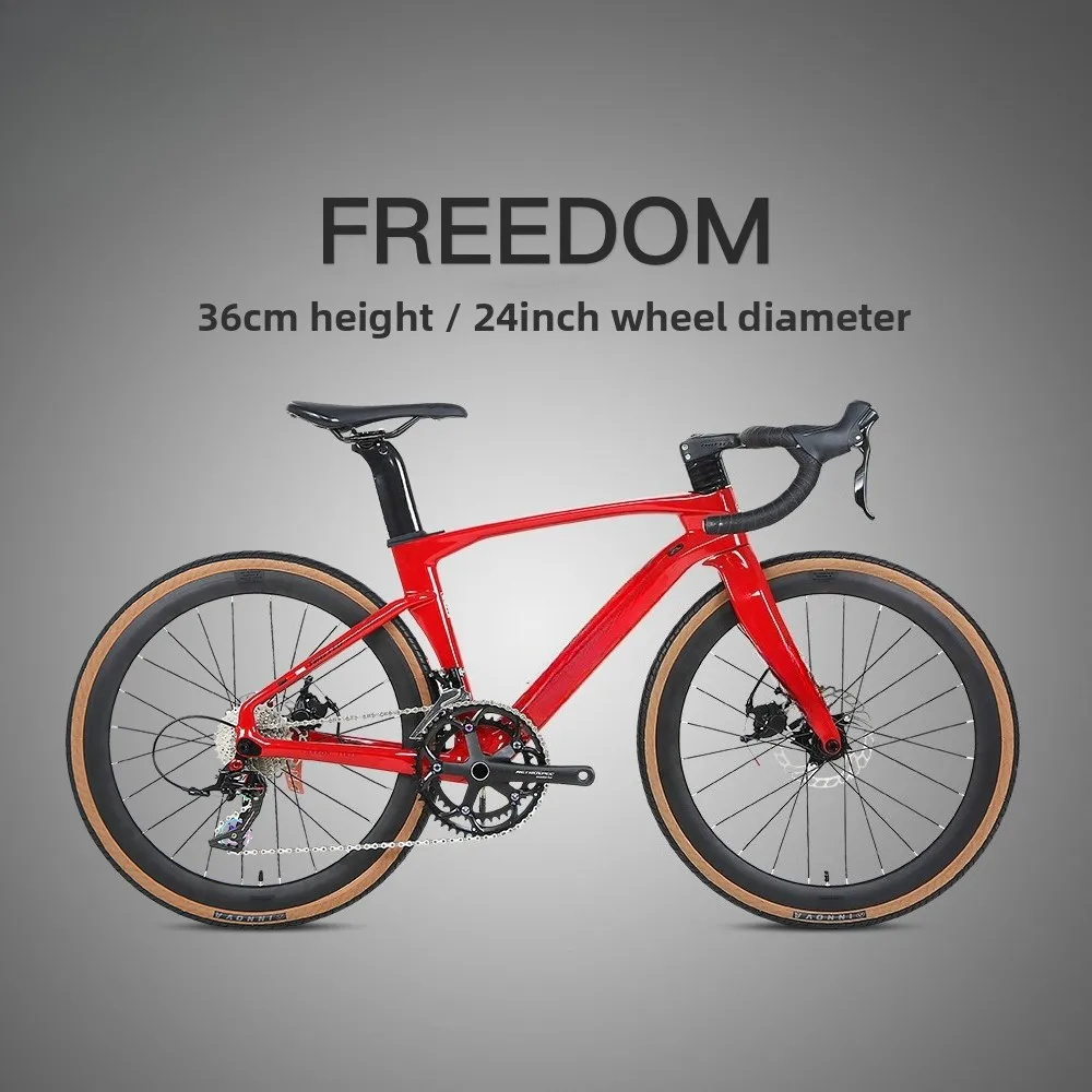 Freedom Carbon Fiber Road Bike, 24-inch, Fully Hidden Dual Disc Brakes, Drop Handlebar, Student Bicycle