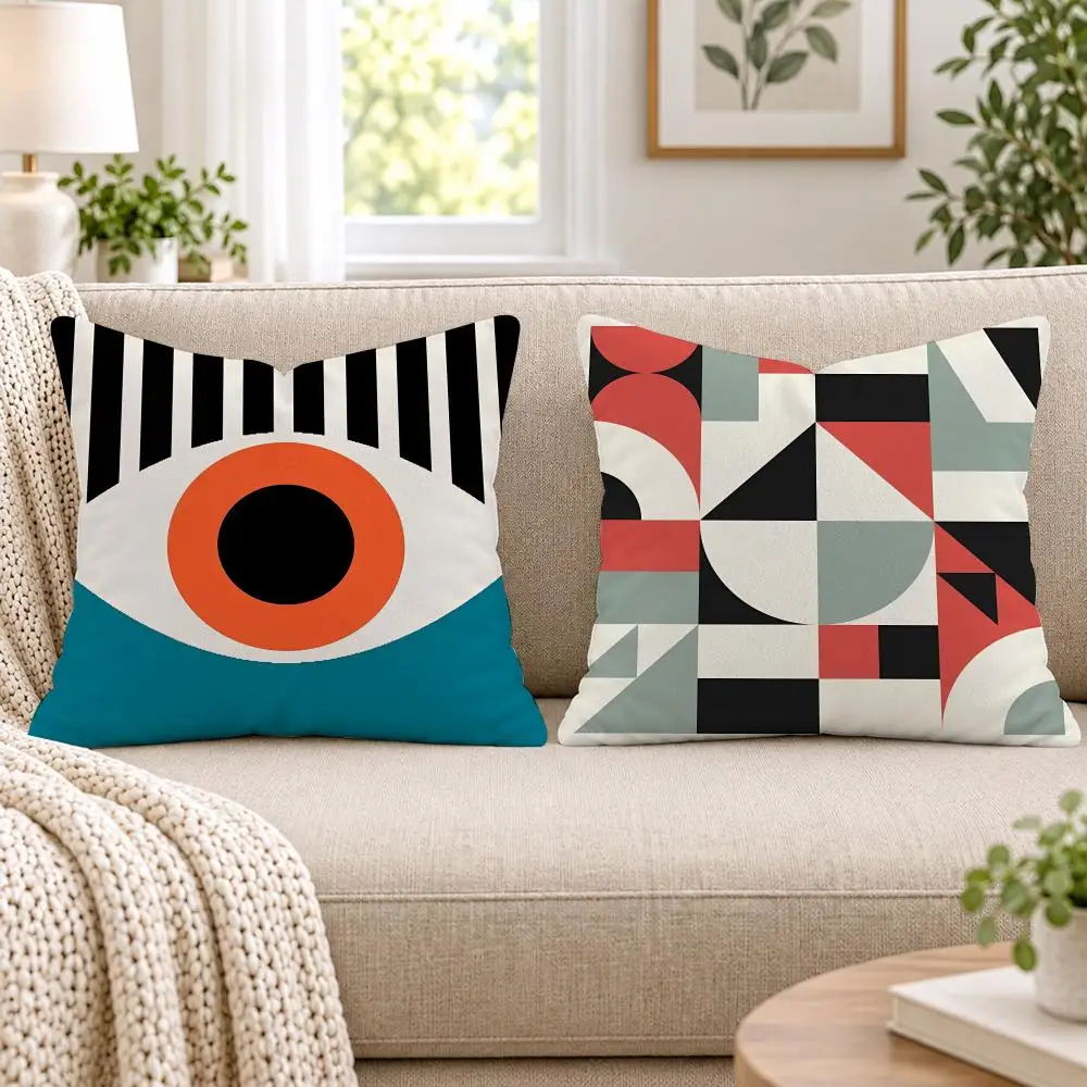 Abstract B-Bauhaus Geometry Cushion Cover Short Plush Double-Sided Printing Sofa Bedroom Pillow Case Aesthetic Home Decor