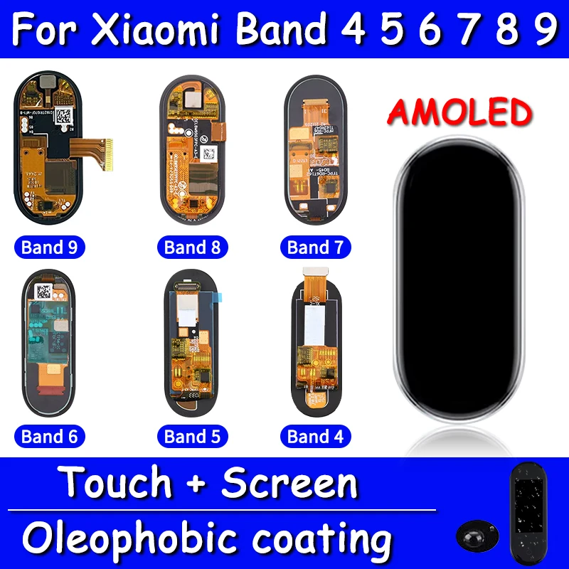 New For Xiaomi Mi Band 4 5 6 7 8 9 Smart Bracelet LCD Display Touch Screen Digitizer Assembly Replacement Repair Parts