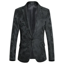 Summer and Autumn New Men Rose Suit Jacket Black White Fashion Male Business Wedding Party Dress Blazer Coat Large Size 6XL