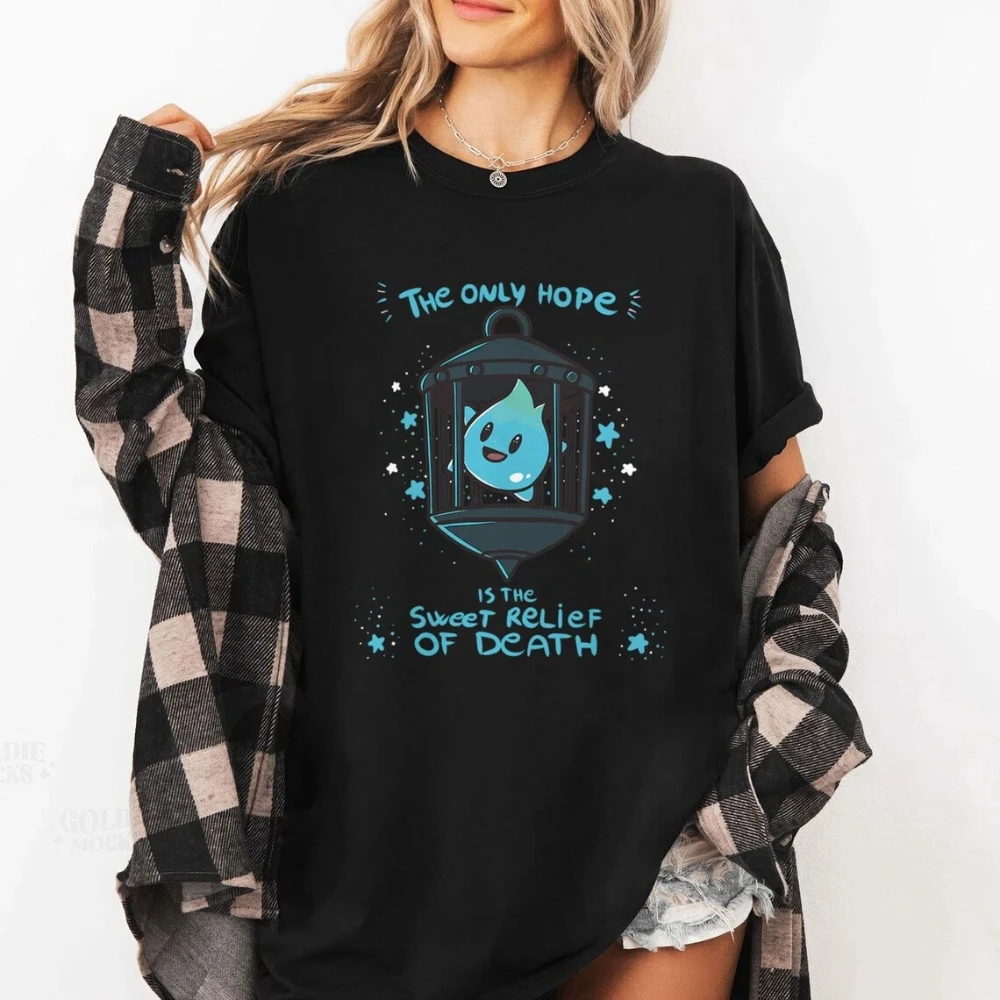 Lumalee Fun Shirt – Sweet Relief from Death Emoji T-shirt, 100% Cotton, Loose Fit, Couple Style, All Seasons, Streetwear Shirt