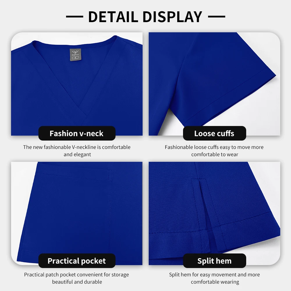 S-2XL exfoliante Unisex elástico de secado rápido, uniforme de Hospital, Ropa de Trabajo transpirable de Color sólido, camiseta de manga corta, ropa de enfermera