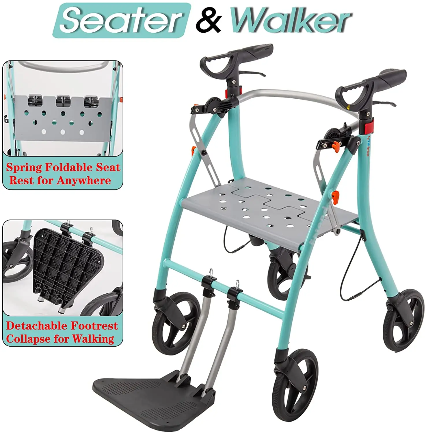 Medical Equipment Heavy Duty Rollator 4 Wheel Upright Walker Rollator For Elderly Walking