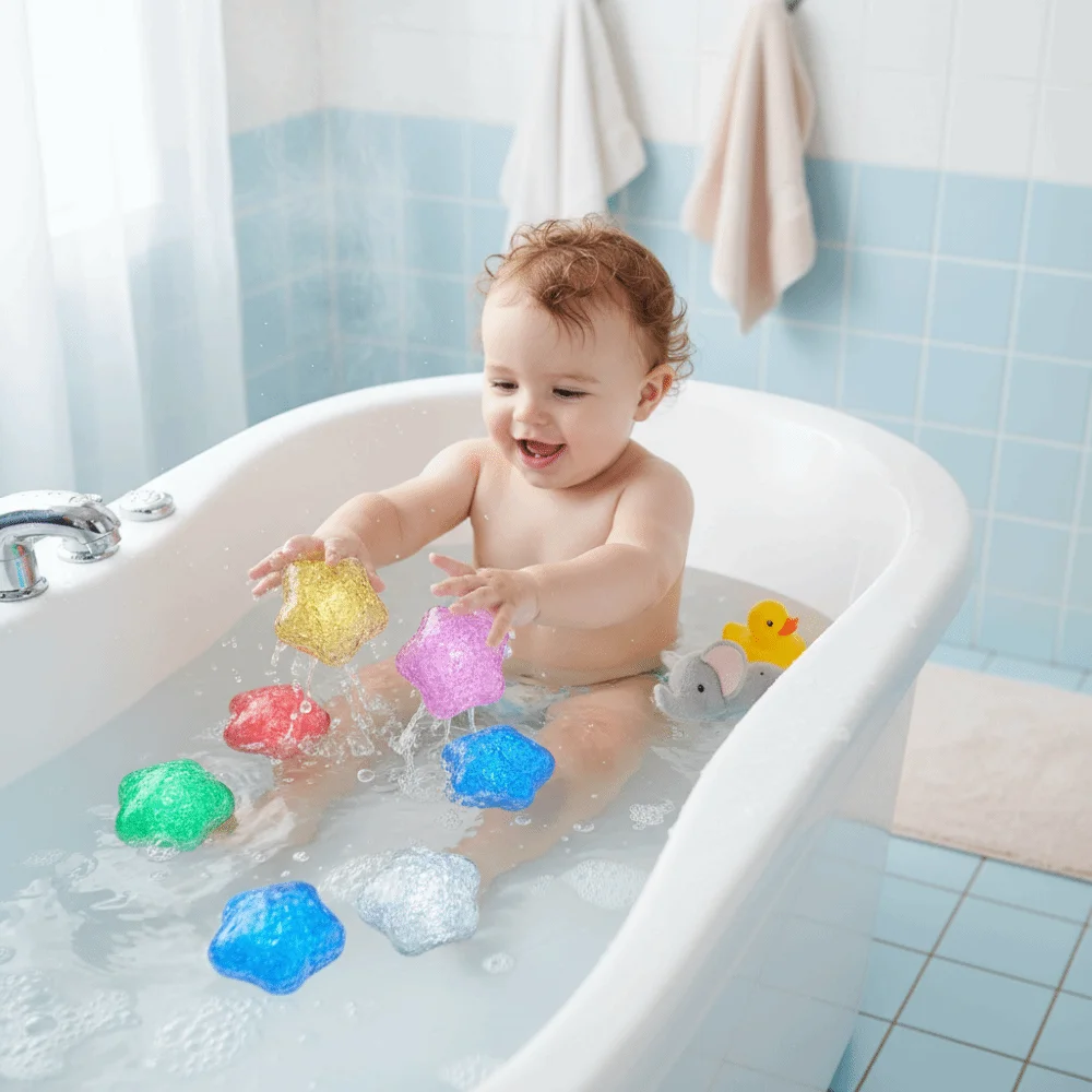 12pcs/box Water Induction Design Induction LED Glowing Star Bath Toy Eco Safe Water Induction Luminous Floating Toy