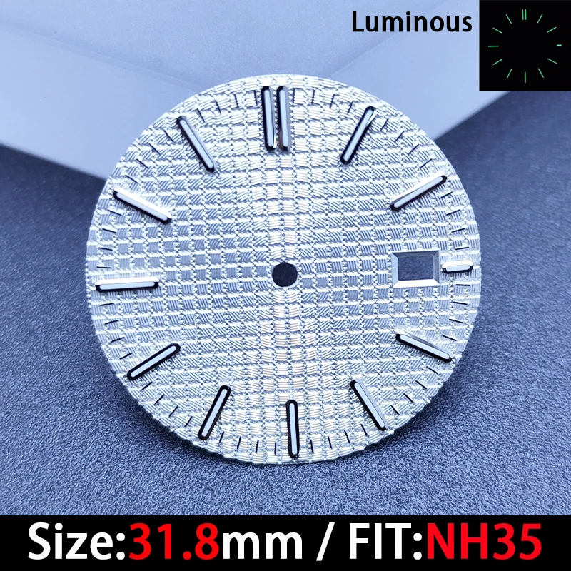 Высококачественный циферблат часов 31,8 мм, зеленый светящийся циферблат-календарь для механизма NH35, аксессуары для часов, ремонт часов