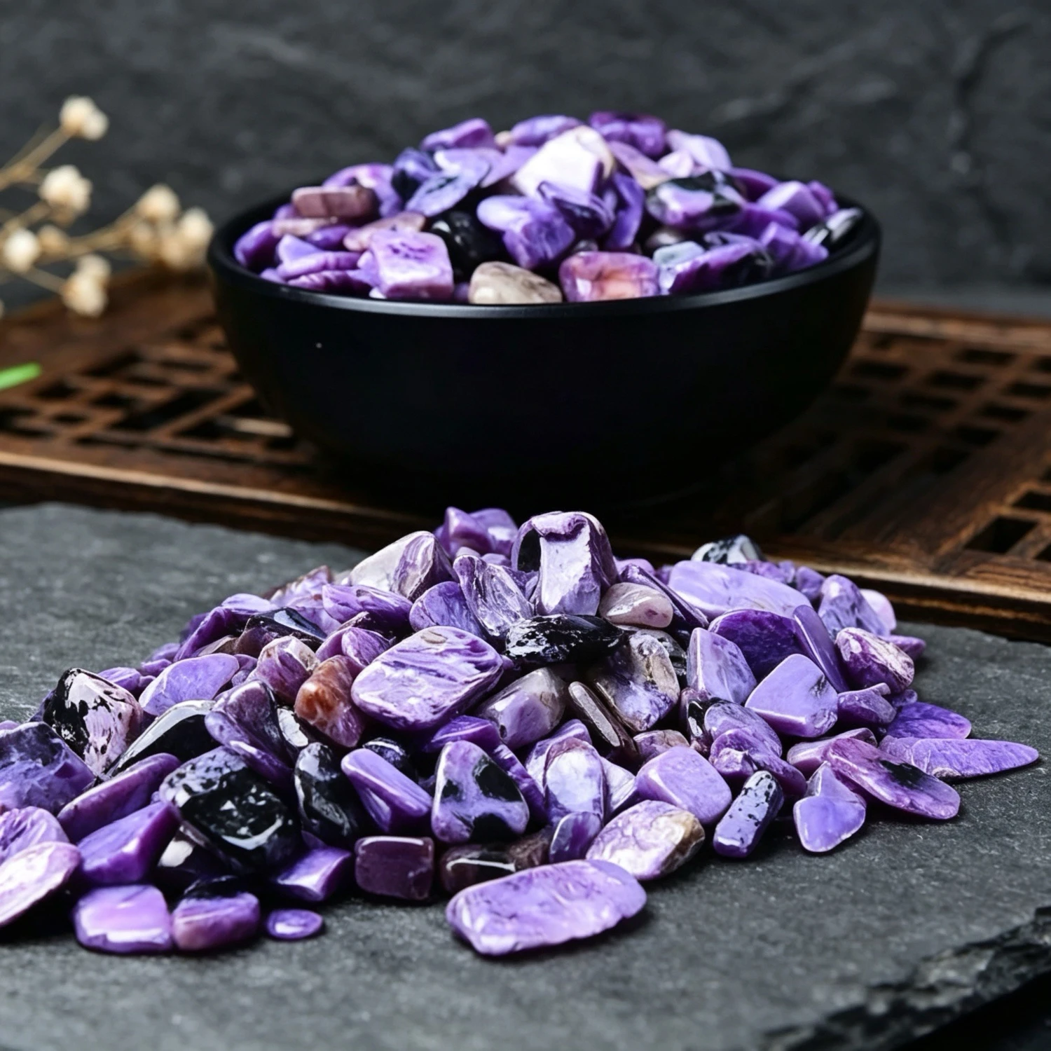 Natural Charoite Loose Tumbled Crushed Stones, Crystal Pieces for Reiki DIY Craft, Mineral Home Garden Room Decor Gift Supply