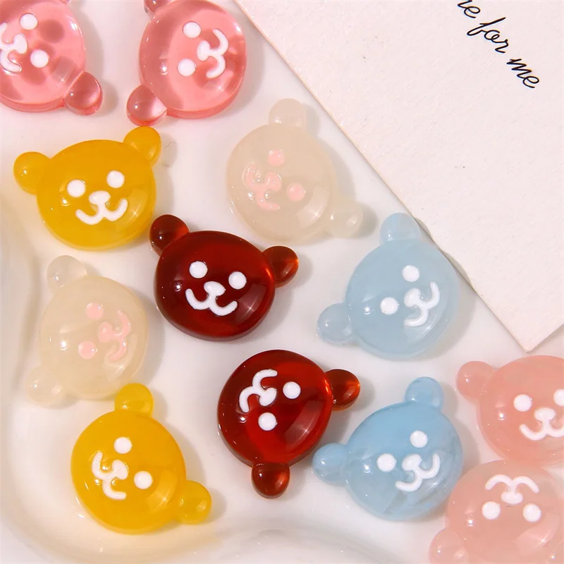 Wholesale 50pcs/lot color print animals cartoon bears heads shape resin cabochon beads diy jewelry accessory