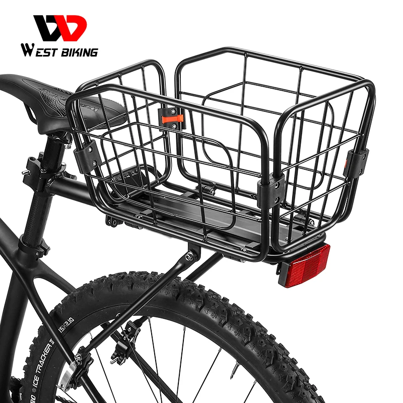 

WEST BIKING Bicycle Rear Carrier Basket Quick Release Cargo Racks MTB Trunk Rack For Travel Luggage Straps Locatable Reflector