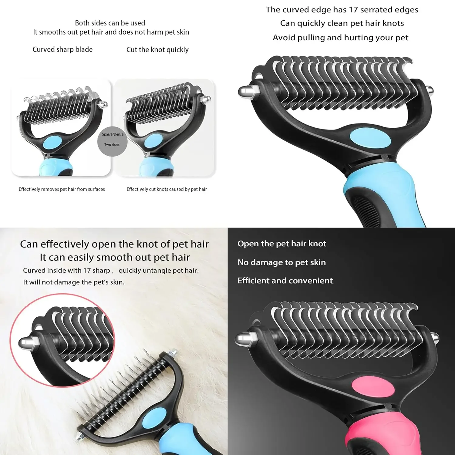 Cat Hair Removal Comb Dog Hair Removal Brush Stainless Steel Double Sided Pet Grooming Brush Removing Tangles Cat Accessories