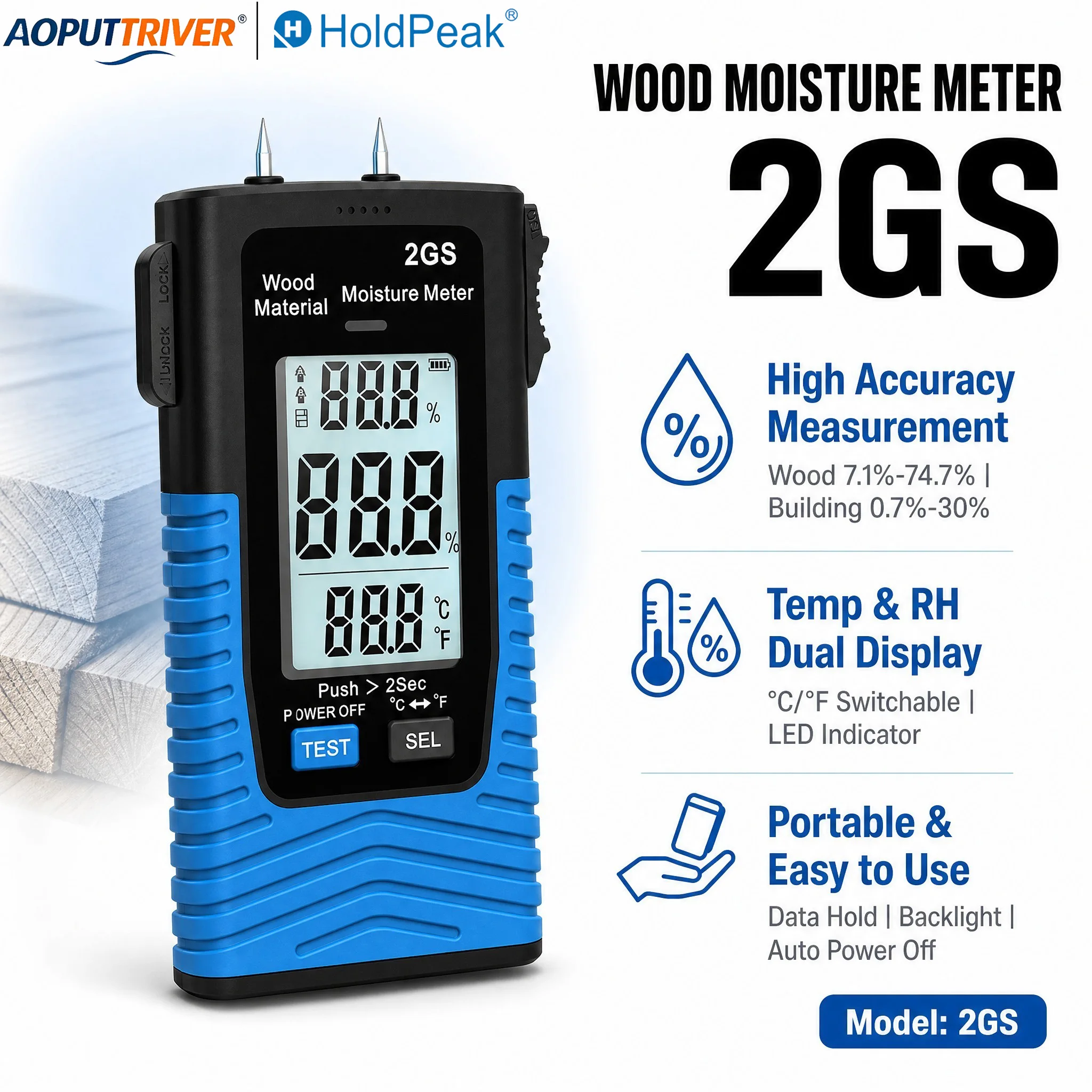 Wood Building Materials Moisture Meter Digital Pin‑Type Humidity Tester Detector for Wood Concrete Wall Plaster Damp Temperature